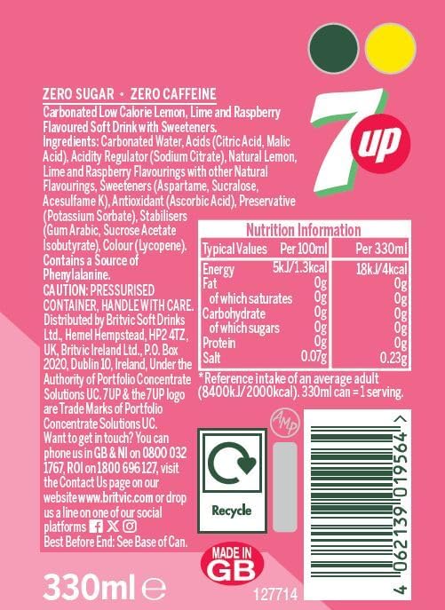 7UP Pink Lemonade, Zero Sugar (330ml)