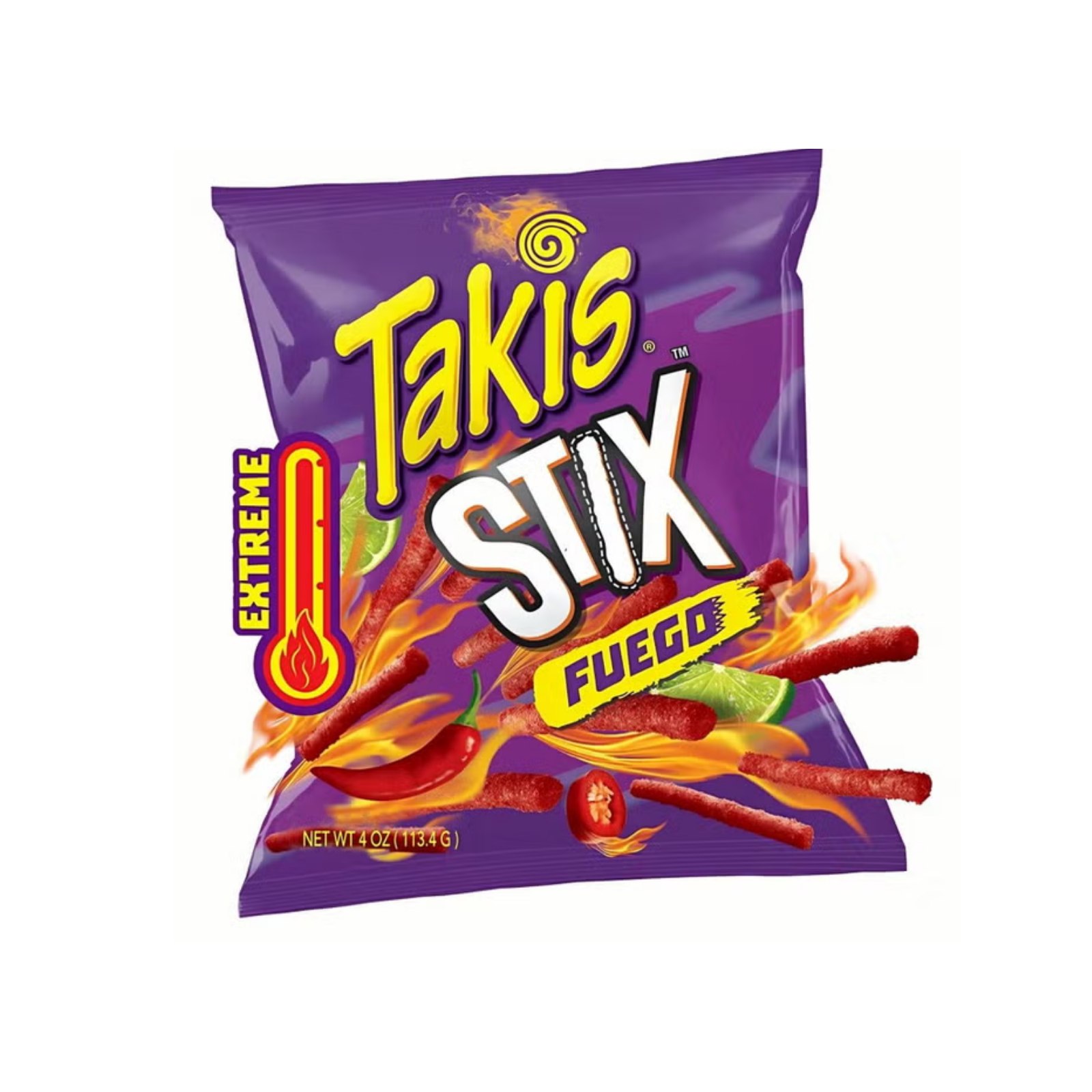 TAKIS STIX FUEGO HOT CHILI PEPPER & LIME CORN SNACK STICK 113.4GM