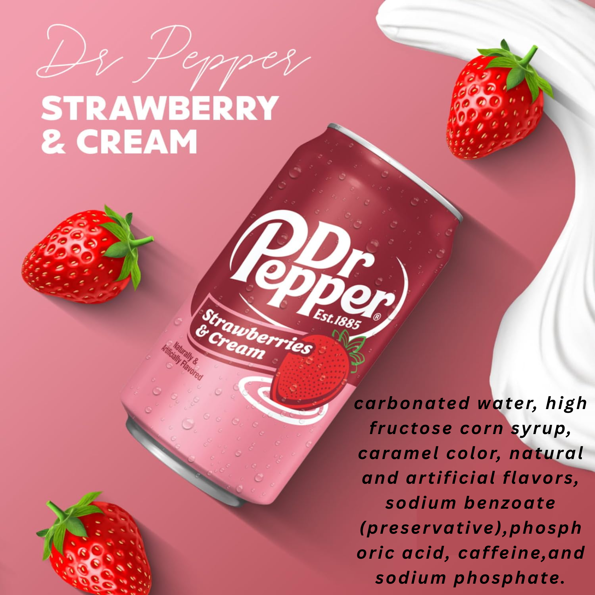Dr.Pepper Strawberry & Cream Soda Drink 355mL (USA)