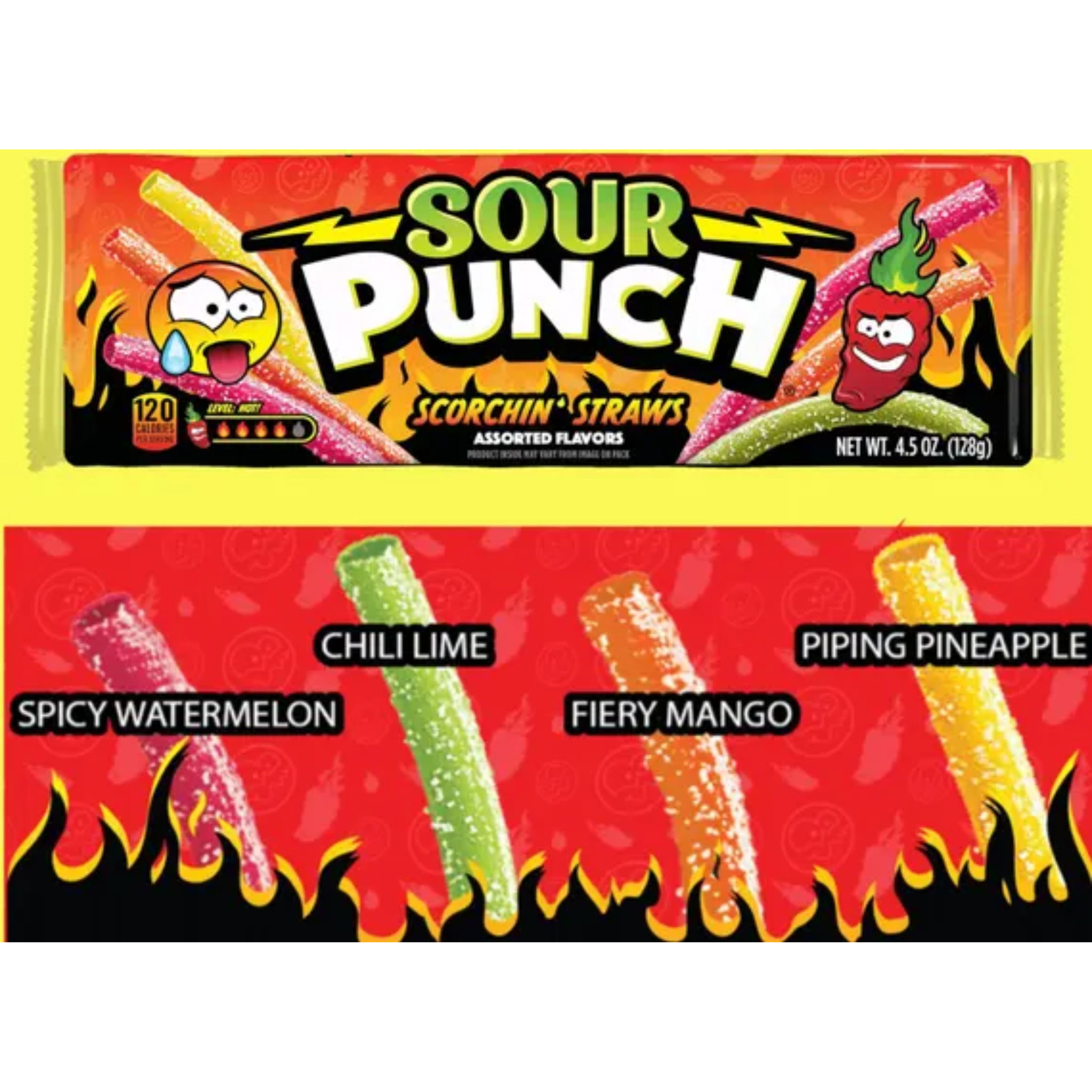 Sour Punch Scorchin Straws 128gm